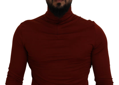 Dolce & Gabbana Maroon Cotton Turtle Neck Zip Sweater by Dolce & Gabbana