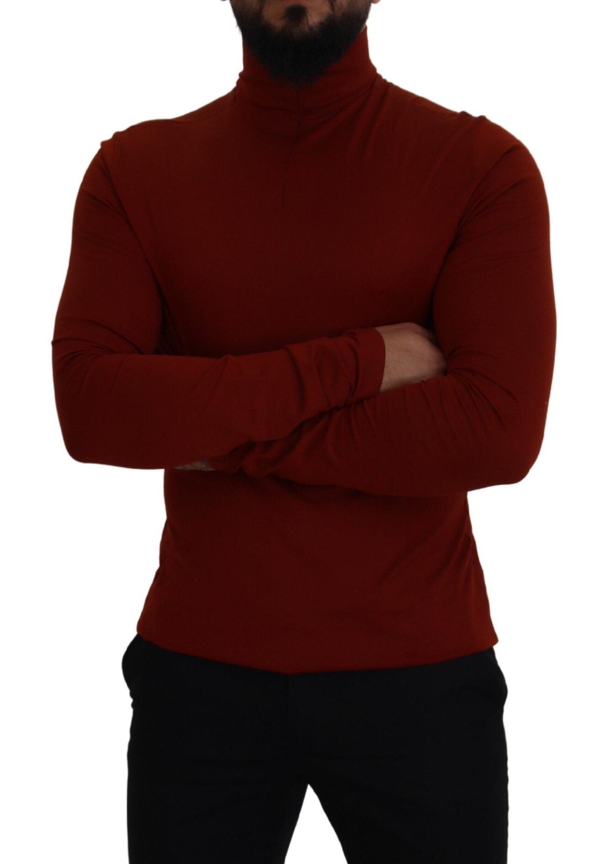 Dolce & Gabbana Maroon Cotton Turtle Neck Zip Sweater by Dolce & Gabbana