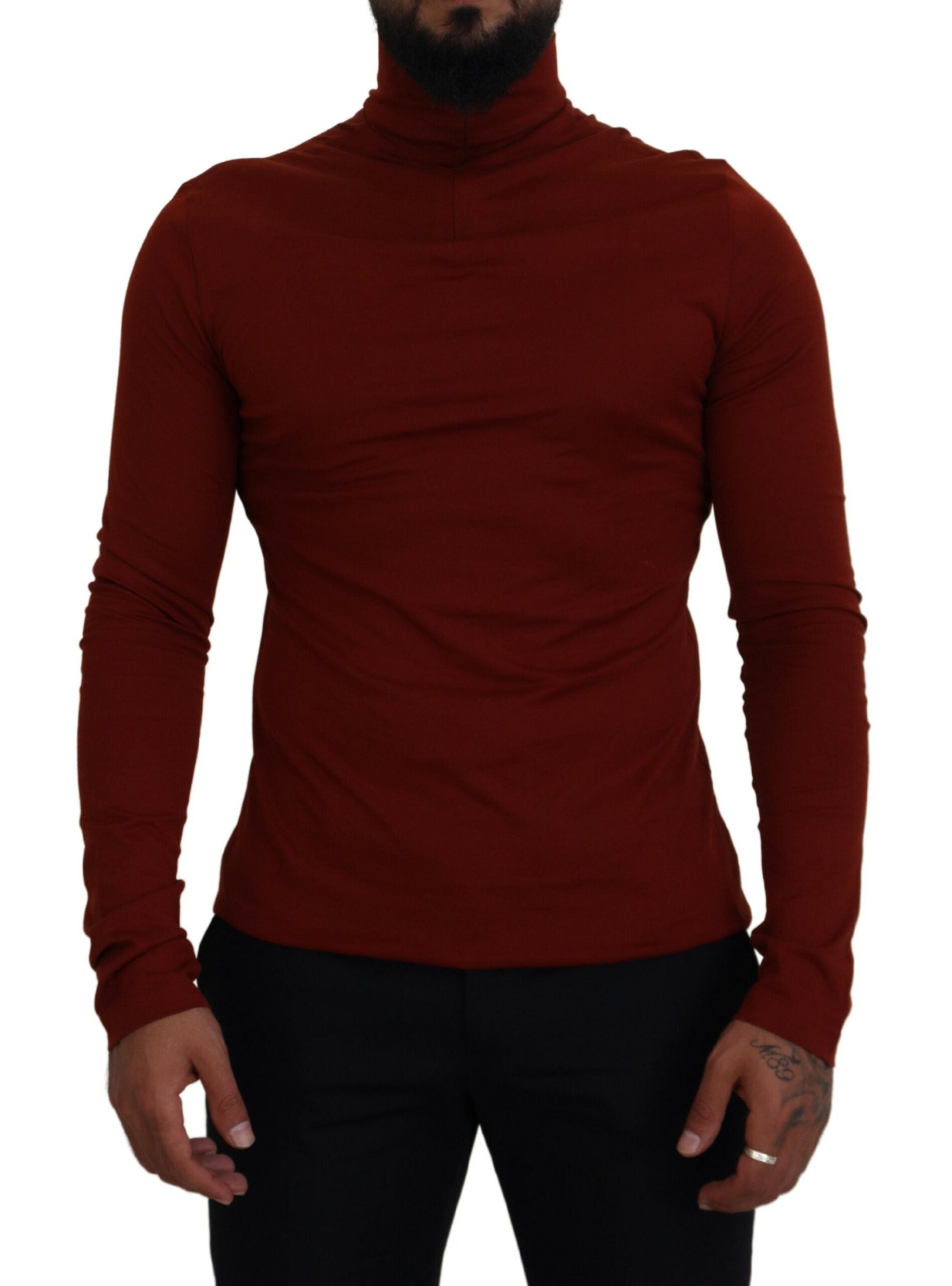 Dolce & Gabbana Maroon Cotton Turtle Neck Zip Sweater by Dolce & Gabbana