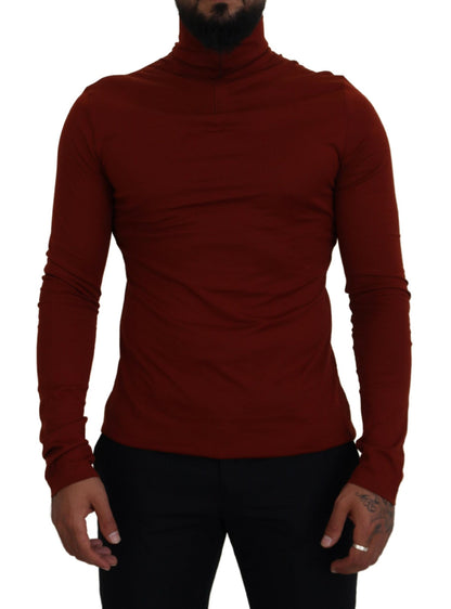 Dolce & Gabbana Maroon Cotton Turtle Neck Zip Sweater by Dolce & Gabbana