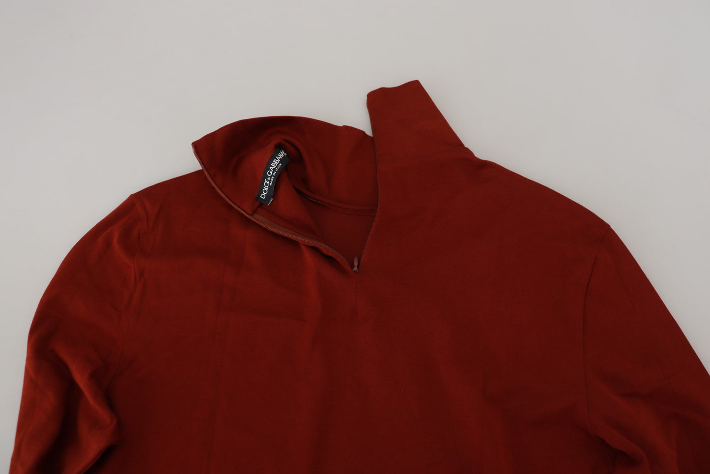 Dolce & Gabbana Maroon Cotton Turtle Neck Zip Sweater by Dolce & Gabbana