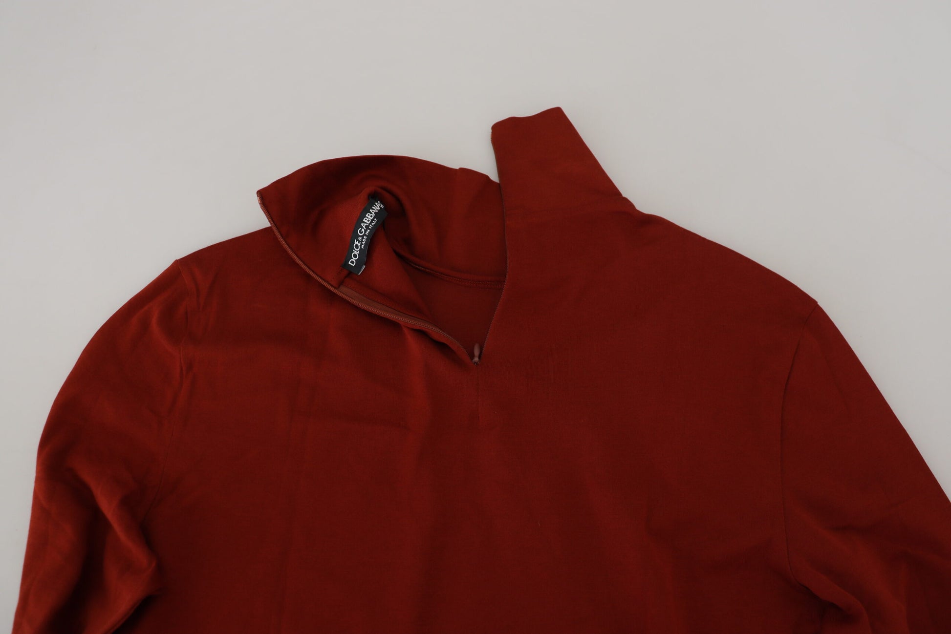 Dolce & Gabbana Maroon Cotton Turtle Neck Zip Sweater by Dolce & Gabbana