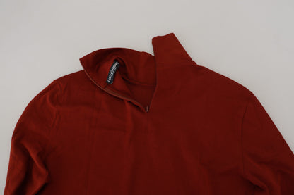Dolce & Gabbana Maroon Cotton Turtle Neck Zip Sweater by Dolce & Gabbana