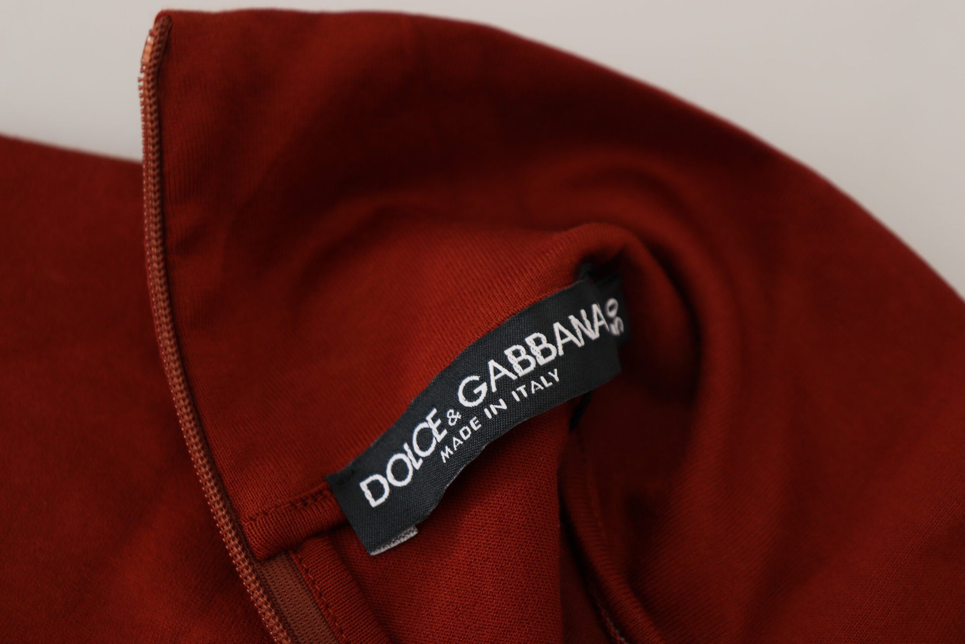 Dolce & Gabbana Maroon Cotton Turtle Neck Zip Sweater by Dolce & Gabbana