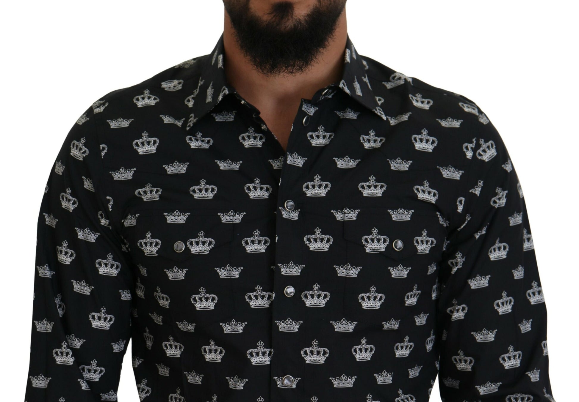 Dolce & Gabbana Black Crown Print GOLD Slim Shirt by Dolce & Gabbana