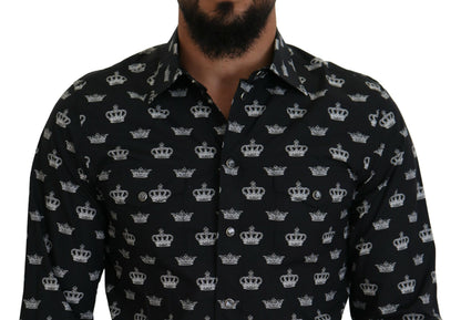 Dolce & Gabbana Black Crown Print GOLD Slim Shirt by Dolce & Gabbana