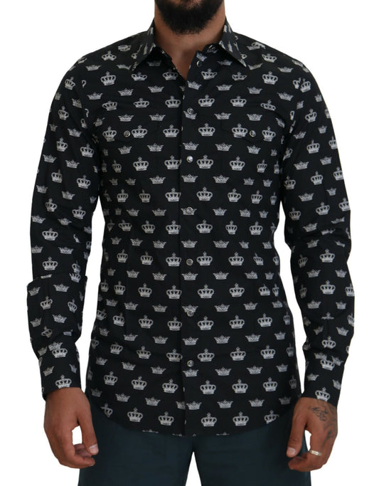 Dolce & Gabbana Black Crown Print GOLD Slim Shirt by Dolce & Gabbana