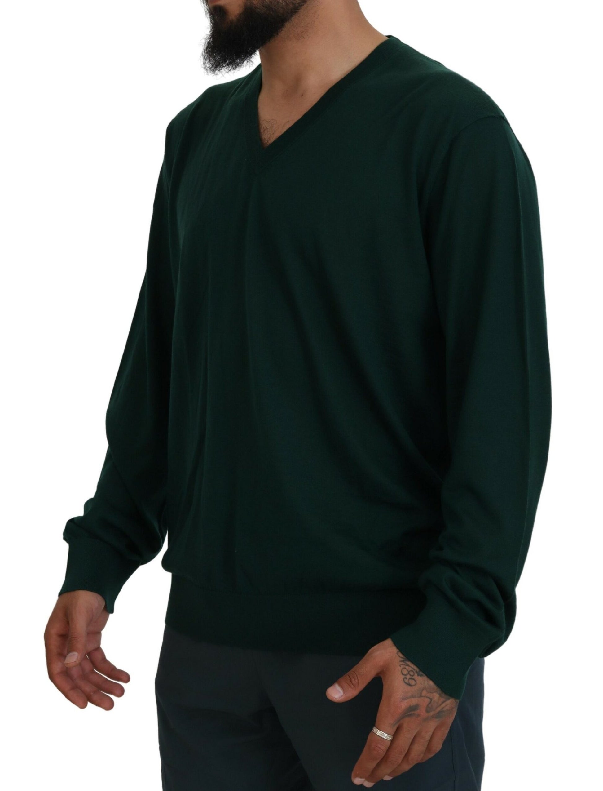 Dolce & Gabbana Green Cashmere V-neck Pullover Sweater by Dolce & Gabbana