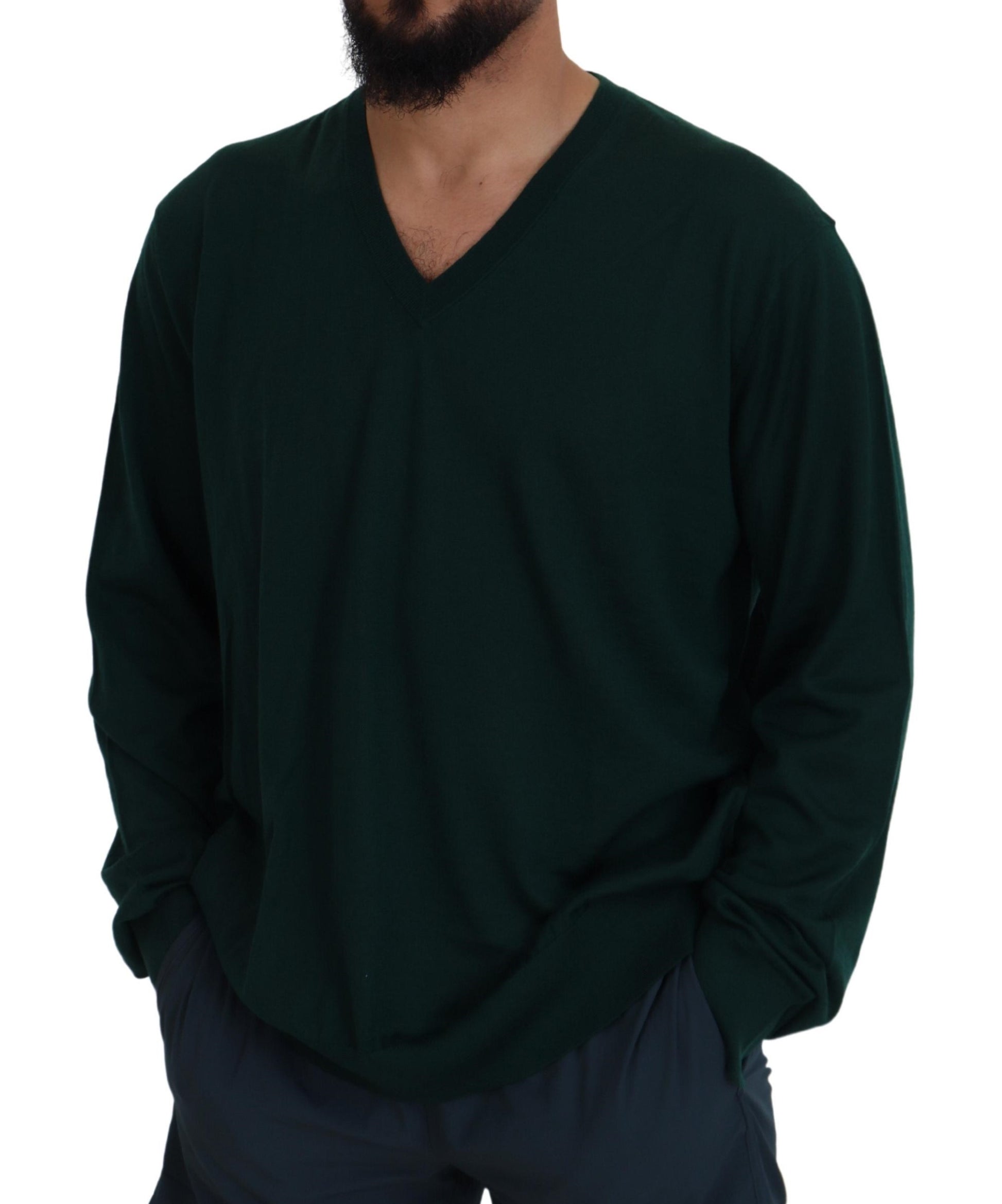 Dolce & Gabbana Green Cashmere V-neck Pullover Sweater by Dolce & Gabbana