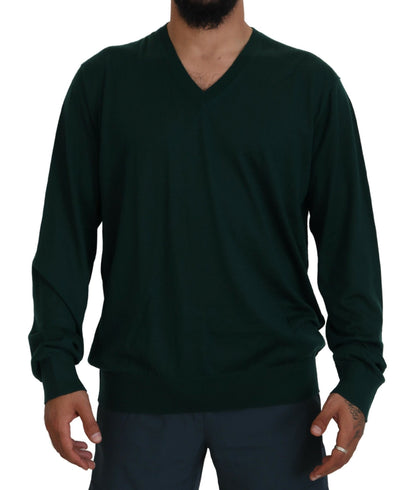 Dolce & Gabbana Green Cashmere V-neck Pullover Sweater by Dolce & Gabbana