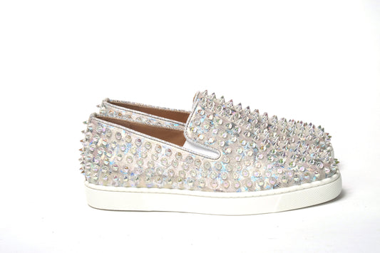 Christian Louboutin White Ab/Clear Ab Roller Boat Woman Flat Sneaker by Christian Louboutin