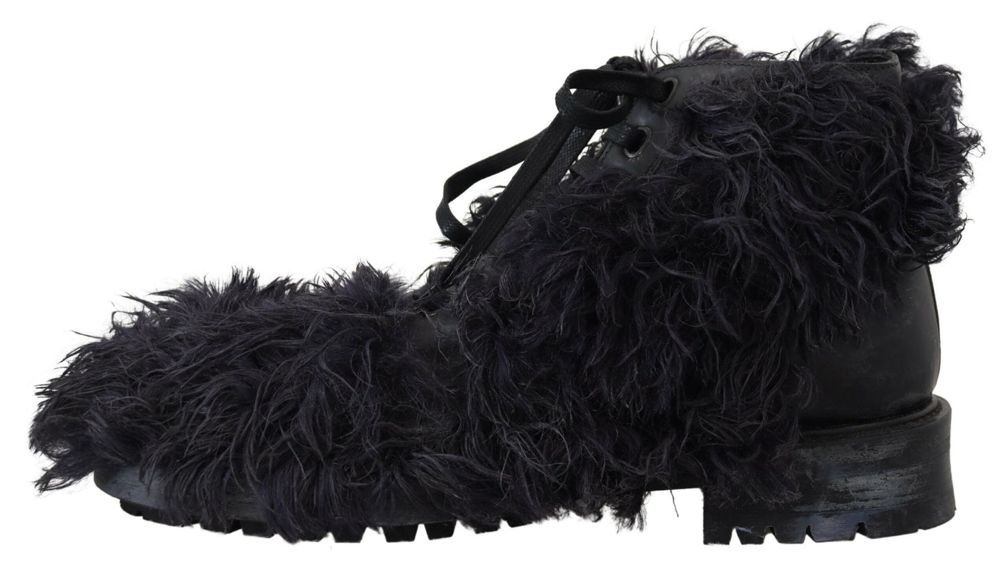 Bottines en peau lainée noire Dolce &amp; Gabbana