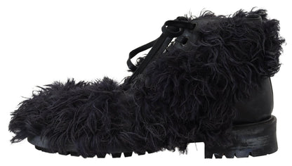 Bottines en peau lainée noire Dolce &amp; Gabbana