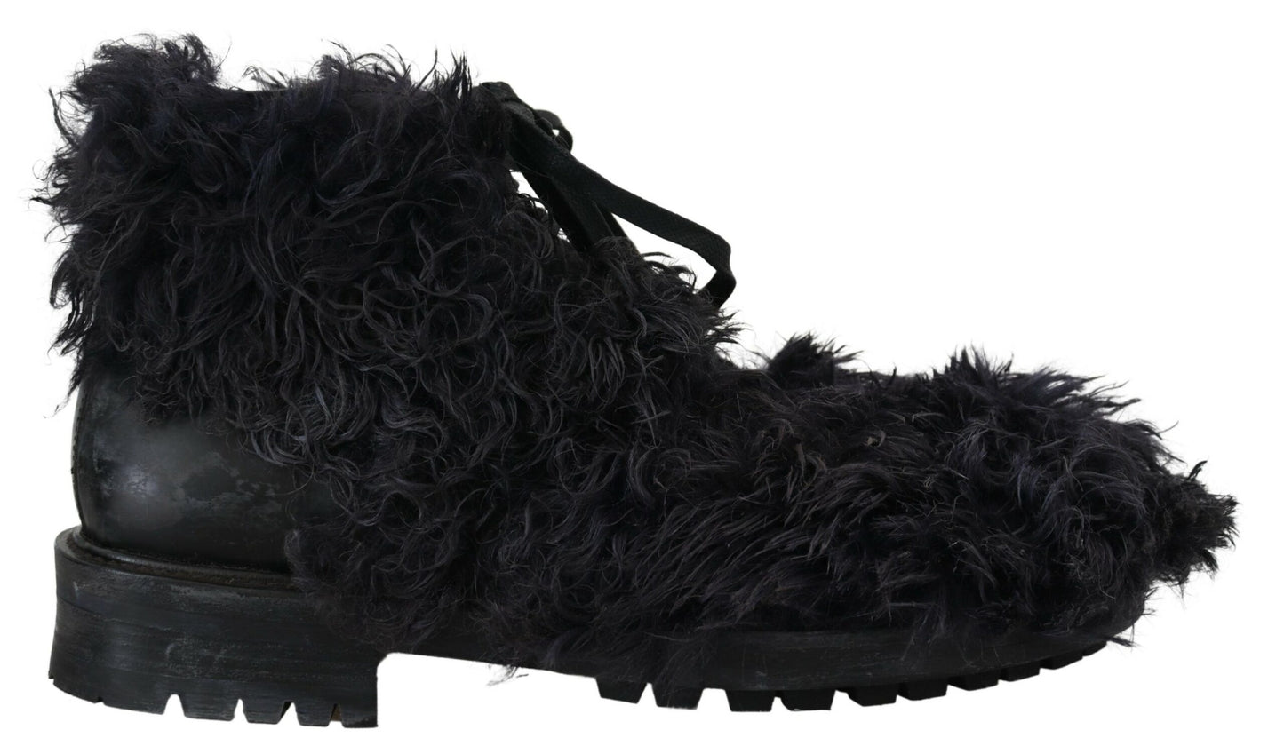 Bottines en peau lainée noire Dolce &amp; Gabbana