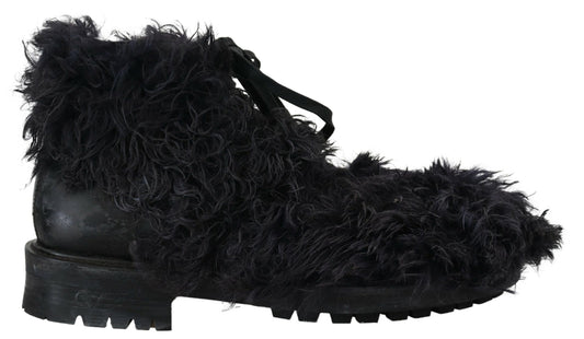 Bottines en peau lainée noire Dolce &amp; Gabbana