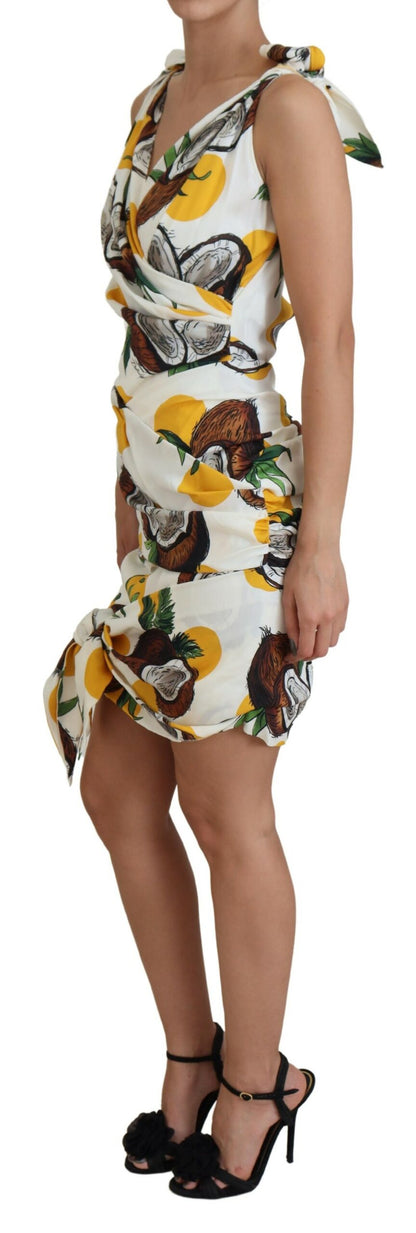 Dolce & Gabbana White Coconut Print Sheath Mini Silk Dress by Dolce & Gabbana