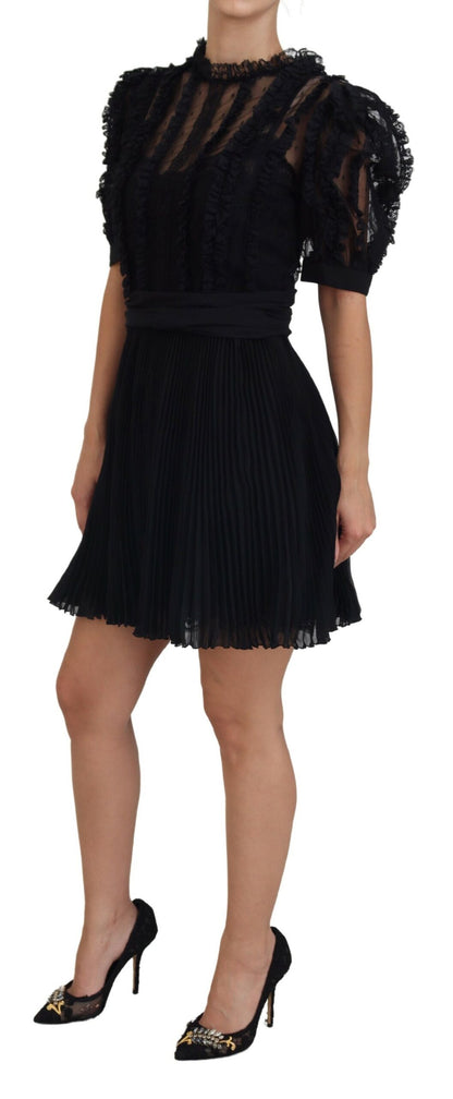 Dolce & Gabbana Black Lace Trim A-line Mini Nylon Dress by Dolce & Gabbana
