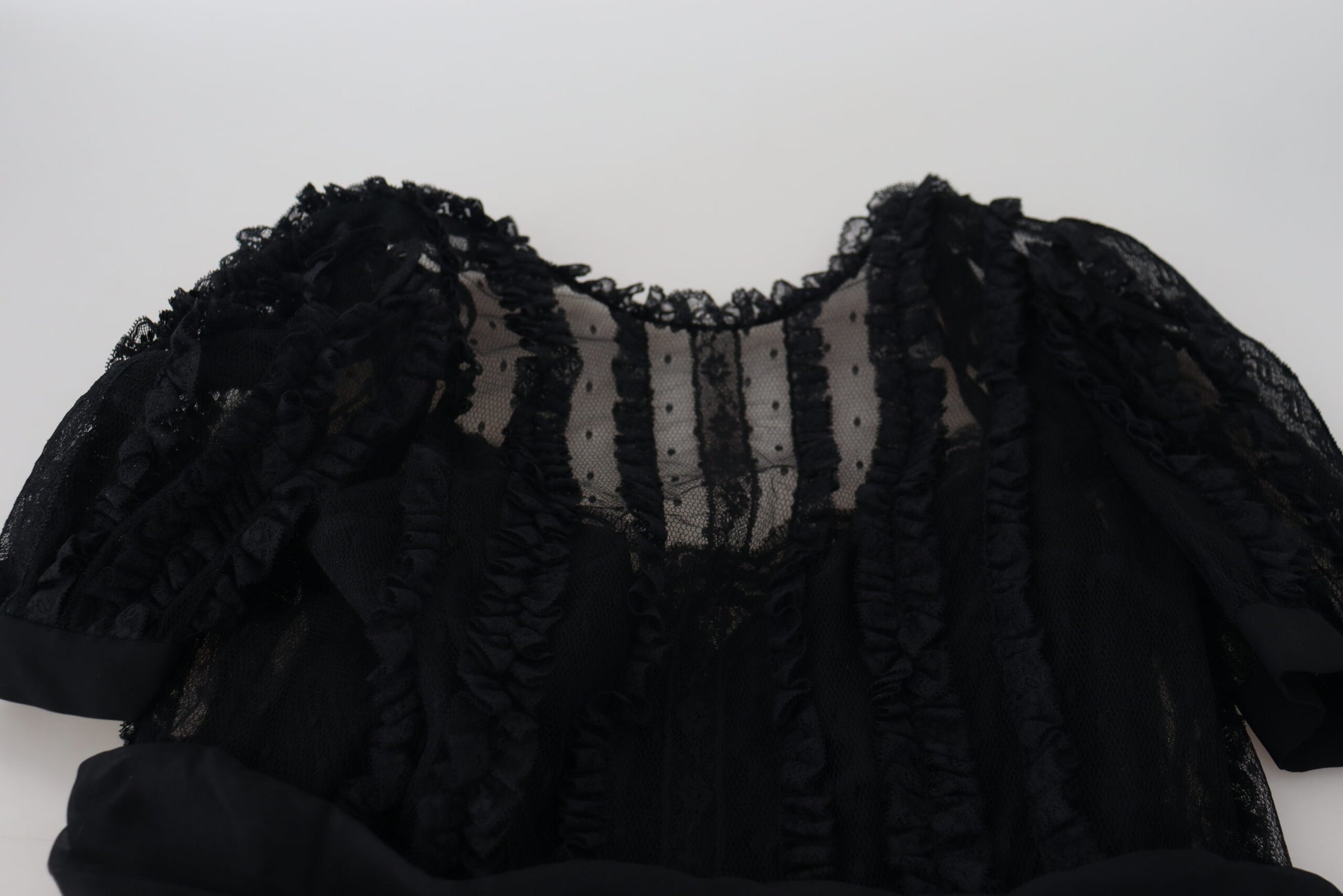 Dolce & Gabbana Black Lace Trim A-line Mini Nylon Dress by Dolce & Gabbana