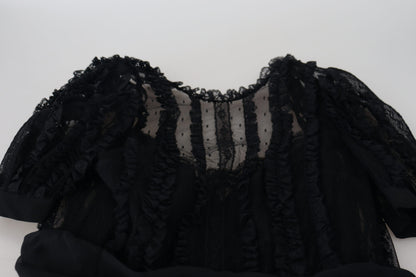 Dolce & Gabbana Black Lace Trim A-line Mini Nylon Dress by Dolce & Gabbana