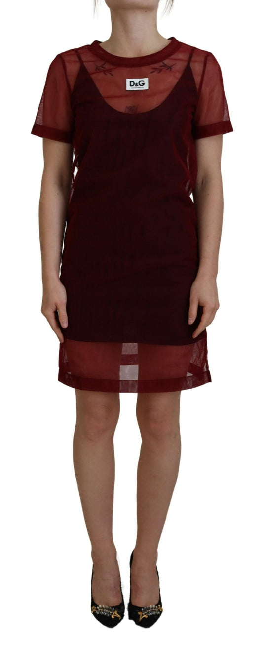 Dolce & Gabbana Maroon Nylon Two Layer Shift Mini Dress by Dolce & Gabbana
