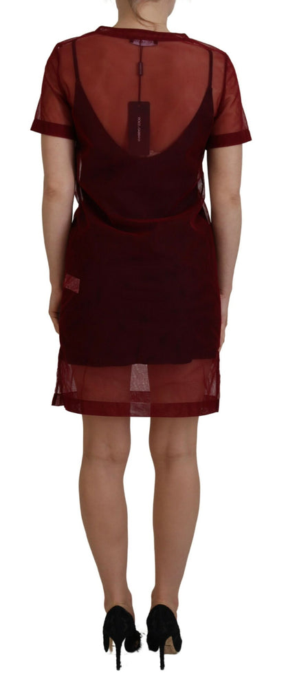 Dolce & Gabbana Maroon Nylon Two Layer Shift Mini Dress by Dolce & Gabbana