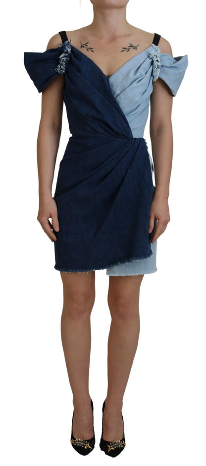 Dolce & Gabbana Two Tone Blue Patchwork Denim Mini Dress by Dolce & Gabbana