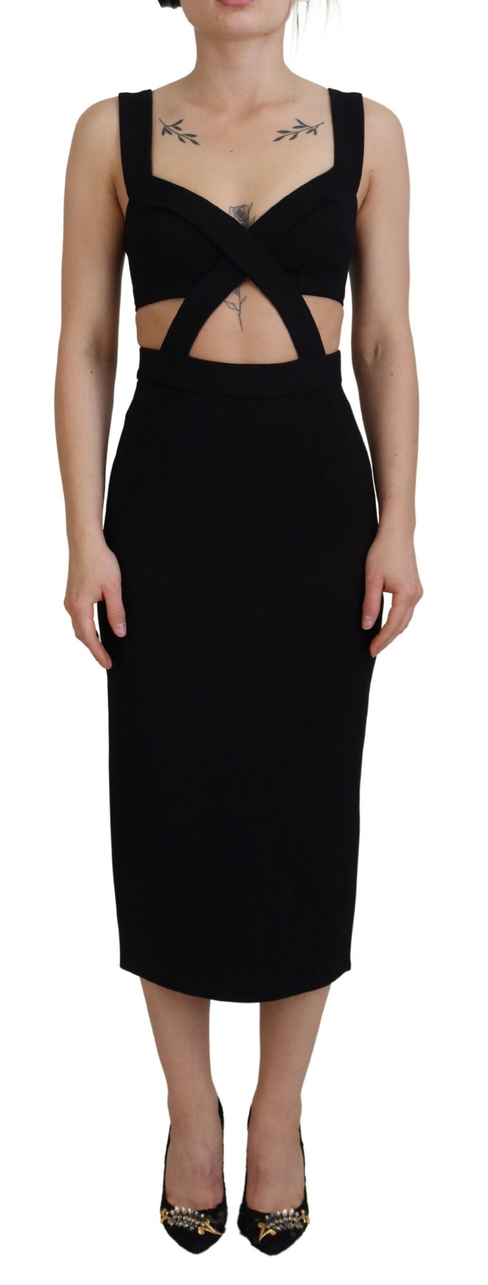 Dolce & Gabbana Black Viscose Bodycon Sheath Midi Dress by Dolce & Gabbana