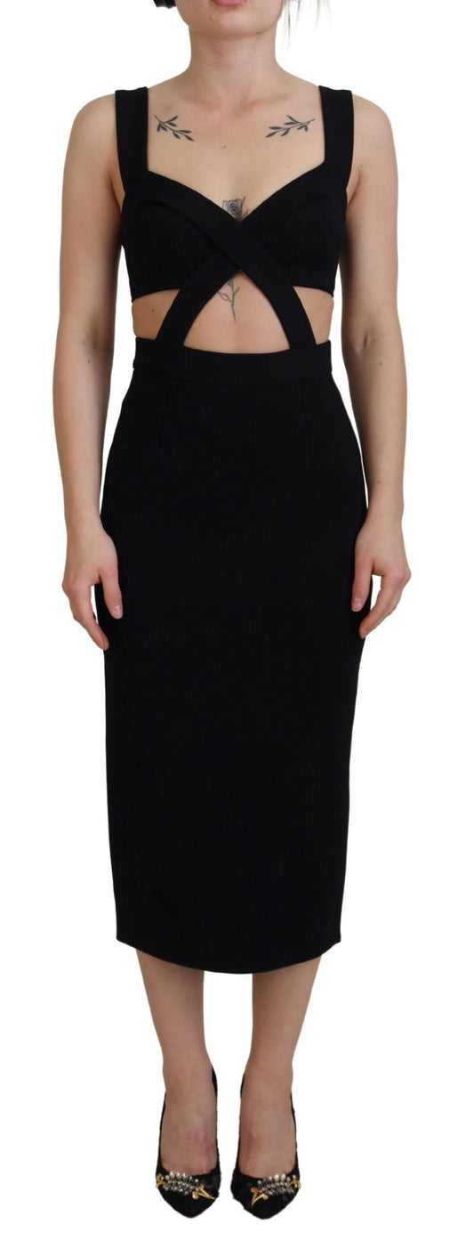 Dolce & Gabbana Black Viscose Bodycon Sheath Midi Dress by Dolce & Gabbana