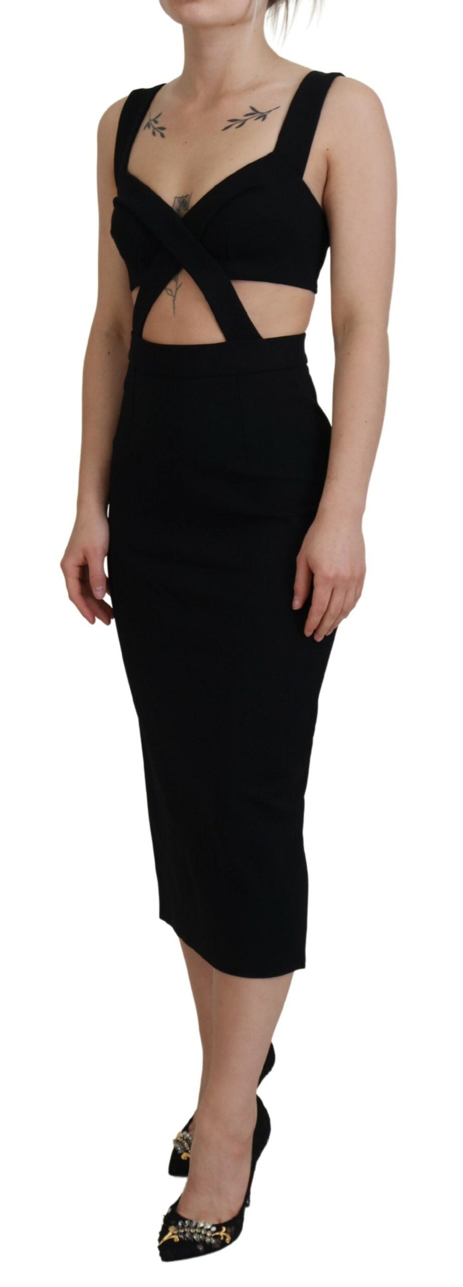 Dolce & Gabbana Black Viscose Bodycon Sheath Midi Dress by Dolce & Gabbana