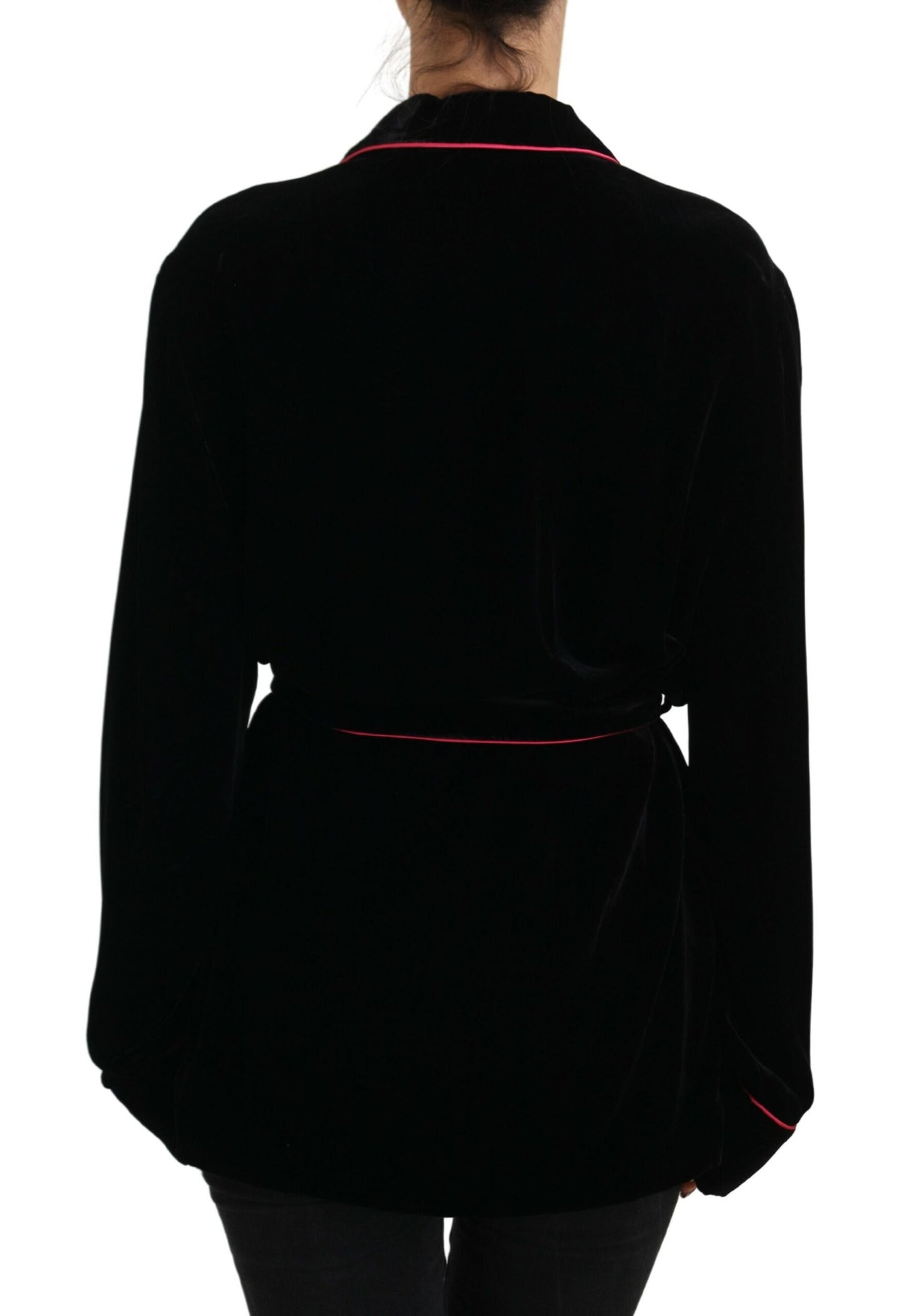 Veste élégante en soie mélangée noire Dolce &amp; Gabbana avec ceinture à la taille