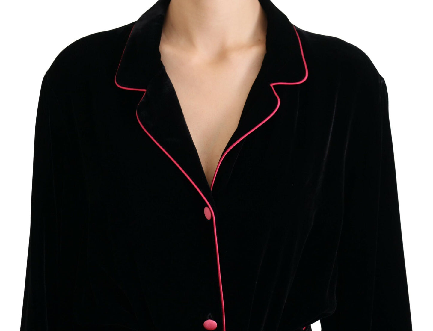 Veste élégante en soie mélangée noire Dolce &amp; Gabbana avec ceinture à la taille