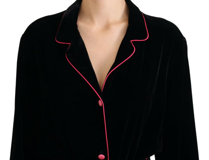 Veste élégante en soie mélangée noire Dolce &amp; Gabbana avec ceinture à la taille