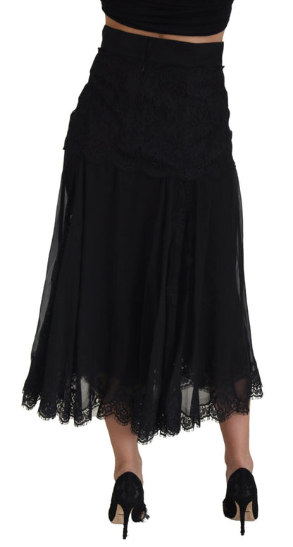 Jupe midi taille haute élégante en soie mélangée Dolce &amp; Gabbana