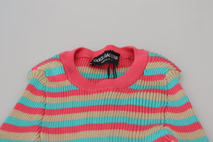 Dolce & Gabbana Multicolor Crewneck Pullover Silk Sweater by Dolce & Gabbana