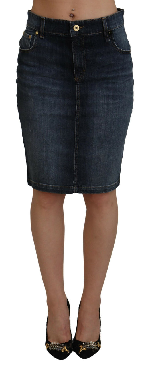 Jupe en jean bleu foncé taille moyenne chic Fiorucci