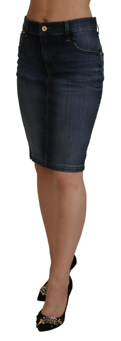 Jupe en jean bleu foncé taille moyenne chic Fiorucci