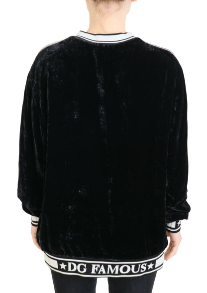 Dolce & Gabbana Black Velvet Crewneck Pullover Sweater by Dolce & Gabbana
