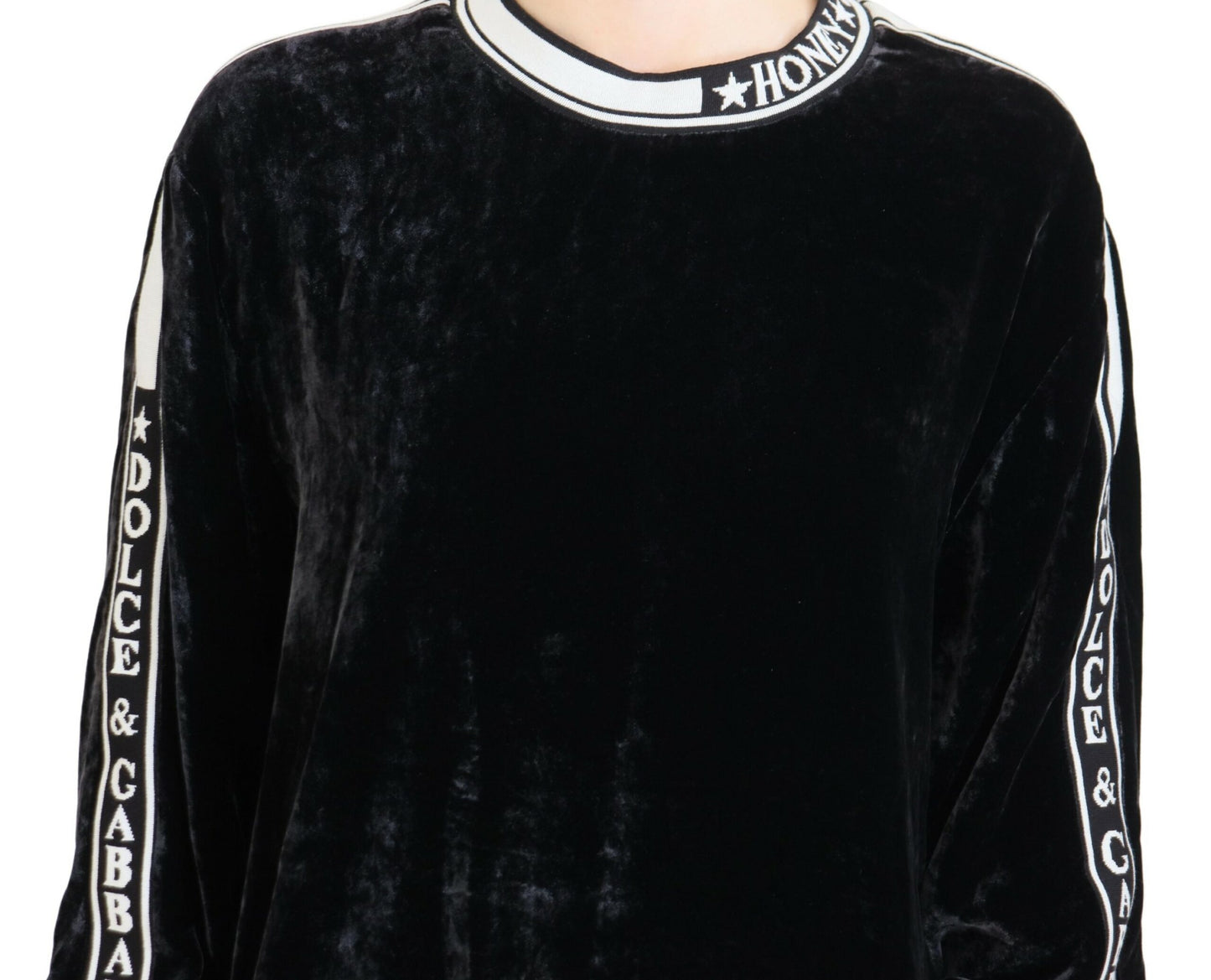 Dolce & Gabbana Black Velvet Crewneck Pullover Sweater by Dolce & Gabbana