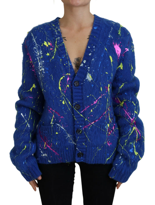 Dolce & Gabbana Blue Color Splash Mohair Cardigan Sweater by Dolce & Gabbana