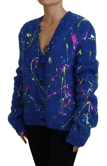 Dolce & Gabbana Blue Color Splash Mohair Cardigan Sweater by Dolce & Gabbana