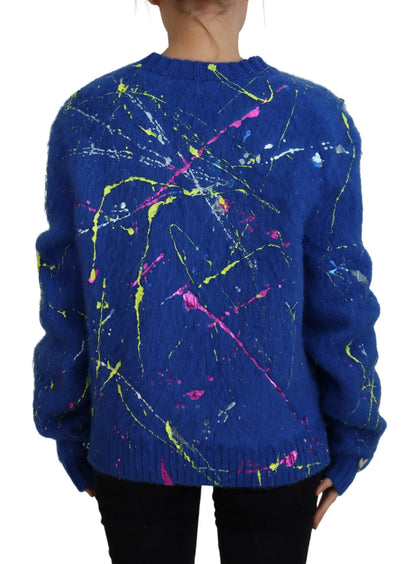 Dolce & Gabbana Blue Color Splash Mohair Cardigan Sweater by Dolce & Gabbana