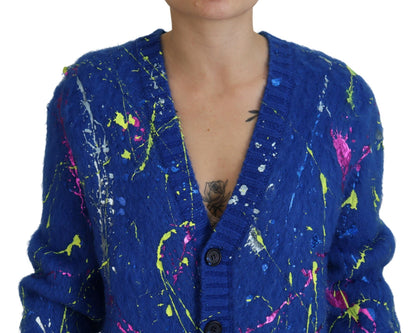 Dolce & Gabbana Blue Color Splash Mohair Cardigan Sweater by Dolce & Gabbana