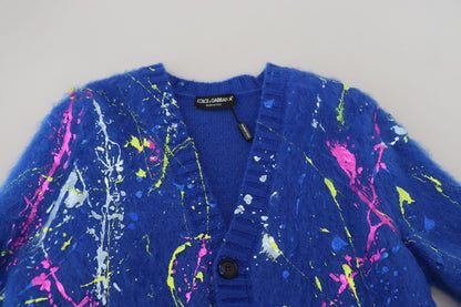 Dolce & Gabbana Blue Color Splash Mohair Cardigan Sweater by Dolce & Gabbana