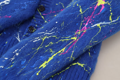 Dolce & Gabbana Blue Color Splash Mohair Cardigan Sweater by Dolce & Gabbana