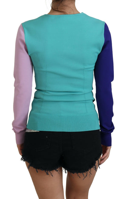 Dolce & Gabbana Multicolor V-neck Viscose Long Sleeves Sweater by Dolce & Gabbana