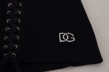 Dolce & Gabbana Black Wool Knitted Tie Up Slim Fit Sweater by Dolce & Gabbana
