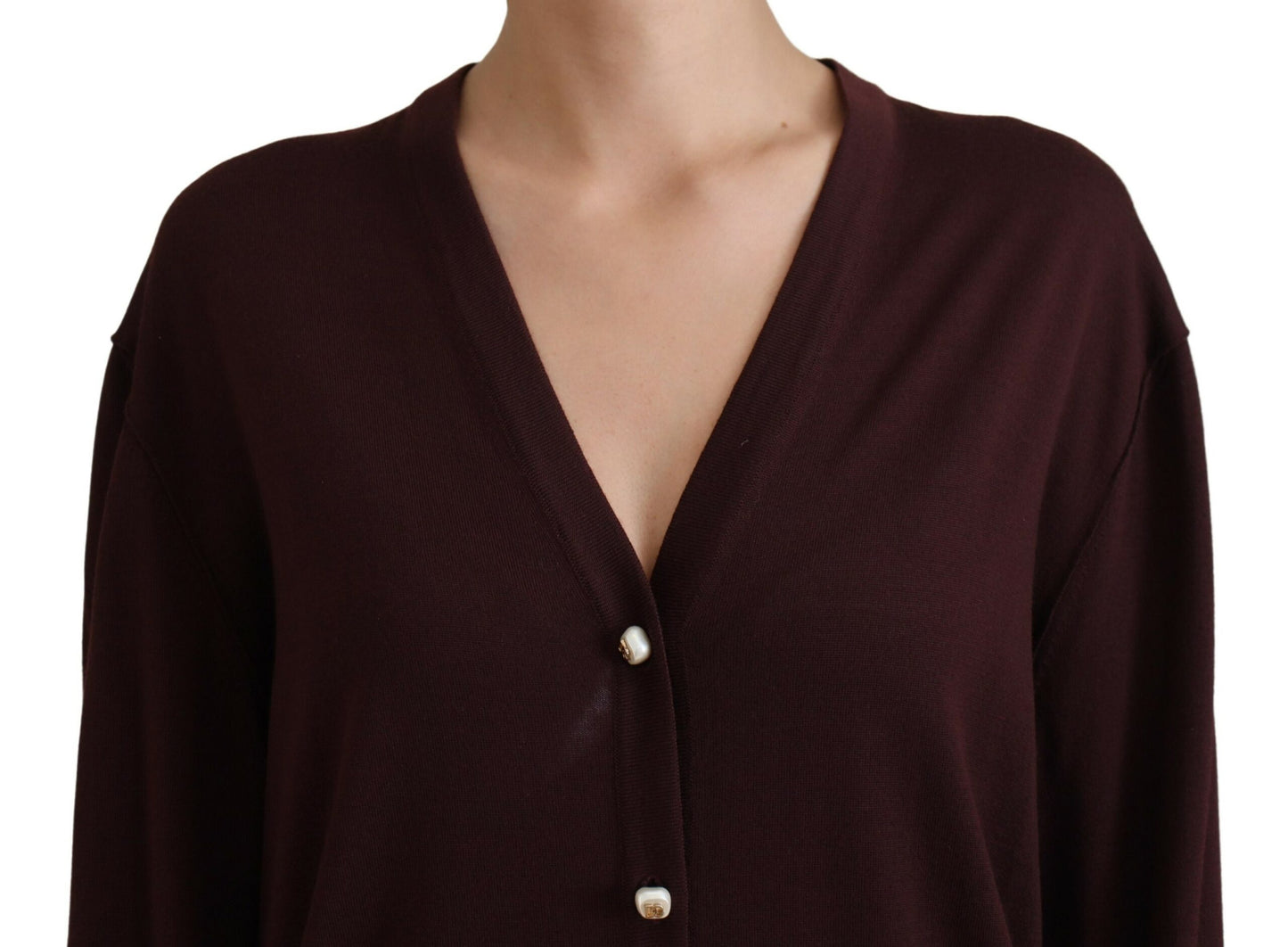 Dolce & Gabbana Maroon Wool Knit Deep V-neck Cardigan Sweater by Dolce & Gabbana