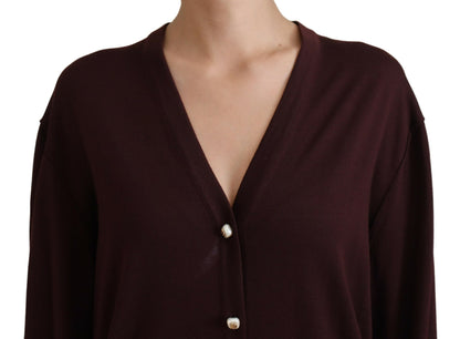 Dolce & Gabbana Maroon Wool Knit Deep V-neck Cardigan Sweater by Dolce & Gabbana