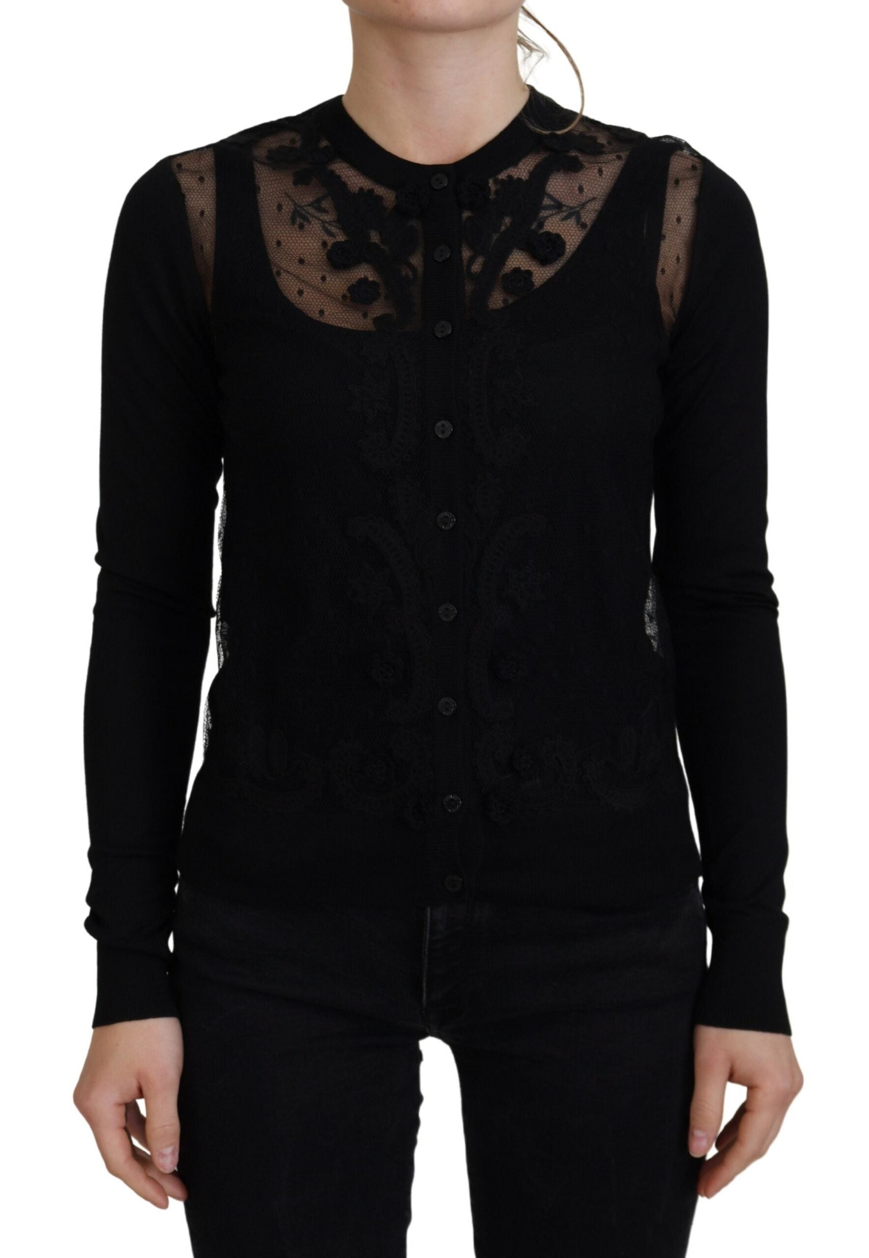Dolce & Gabbana Black Floral Lace Button Cardigan Sweater by Dolce & Gabbana