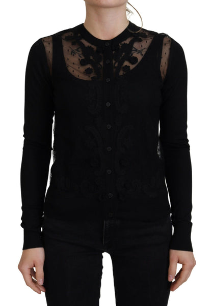 Dolce & Gabbana Black Floral Lace Button Cardigan Sweater by Dolce & Gabbana